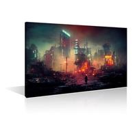 Cyberpunk Neon City Night Wall Decor Living Room Cyberpunk Neon Advertising Signs Retro Office Wall Art Large Canvas Wall Art for Bedroom Artwork Giclee Wall Decor Framed Ready to Hang, (24"Wx36"H)