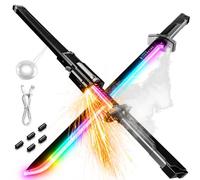 Cyberpunk Neon LED Sword, 31.5" Spark Effect Sword with Mist/Smoke, Lightsaber Sword for Kids and Adults, Toys Sword for Cosplay, Rave and Halloween (Grey)