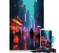 Cyberpunk Neon Night City 1000 Pieces Puzzles for Teenagers Brain Teaser Real Thick Family Pastime Birthday Gift (38x26cm)