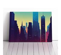 Cyberpunk New York Skyline Vol.1 Blue, Blue, Blue | Canvas Wall Art Print | Framed & Ready to Hang Picture | Modern Home Decor for Living Room, Bedroom, Kitchen or Office | 30x20 Inches