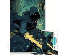 Cyberpunk Ninja with Glowing Sword Jigsaw Puzzles for Adults 1000 Pieces Creative Play True Detail Real Challenge Art Decor (38x26cm)