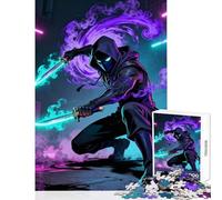 Cyberpunk Ninja with Glowing Swords Puzzles for Teenagers 1000 Piece Support Memory Strength And Retention Gentle Calm Leisure Activity (38X52cm)