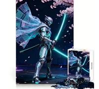 Cyberpunk Robot Samurai with Neon Katana 1000 Piece Jigsaw Puzzles for Adults Jigsaw Unwind Game Perfect Connection Playful Challenge Room Art (50x75cm)