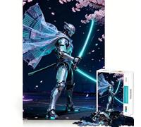 Cyberpunk Robot Samurai with Neon Katana 1000 Piece Jigsaw Puzzles for Adults Jigsaw Unwind Game Perfect Connection Playful Challenge Room Art (50x75cm)