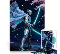 Cyberpunk Robot Samurai with Neon Katana Jigsaw Puzzles for Teenagers 1000 Pieces Recall Boost Sharp Cut Real Challenge Wall Art (38x26cm)