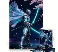 Cyberpunk Robot Samurai with Neon Katana Jigsaw Puzzles for Teenagers 1000 Pieces Recall Boost Sharp Cut Real Challenge Wall Art (38x26cm)