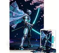 Cyberpunk Robot Samurai with Neon Katana Jigsaws 1000 Pieces for Teenagers Sharp Thinking Neat Cut Fun Activity (38x52cm)