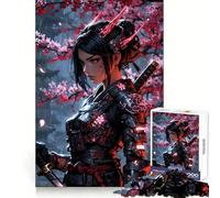 Cyberpunk Samurai Girl Cherry Blossoms Jigsaw Puzzles for Teenagers 1000 Brain Think Precise Cut Real Challenge Art Piece (50x75cm)