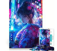 Cyberpunk Samurai Girl Japan 1000 Piece Jigsaw Puzzles for Teenagers Brain Exercise Bright Color Pattern Build (38x26cm)