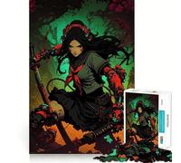 Cyberpunk Samurai Girl with Swords Jigsaw Puzzles for Teenagers 1000 Pieces Memory Train Fine Thick Home Game Birthday Present (38x26cm)