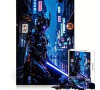 Cyberpunk Samurai in Rainy Cityscape 1000 Piece Jigsaw Puzzles for Teenagers Brain Exercise Bright Color Pattern Build (38x26cm)