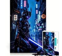 Cyberpunk Samurai in Rainy Cityscape 1000 Piece Jigsaw Puzzles for Teenagers Brain Exercise Bright Color Pattern Build (38x26cm)