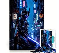 Cyberpunk Samurai in Rainy Cityscape Puzzles for Adults 1000 Puzzles Cognitive Skill Precise Connection Fun Challenge Santa Surprise (50x75cm)