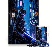 Cyberpunk Samurai in Rainy Cityscape Puzzles for Adults 1000 Puzzles Cognitive Skill Precise Connection Fun Challenge Santa Surprise (50x75cm)
