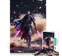 Cyberpunk Samurai Robot with Neon Swords Jigsaw Puzzles 1000 Pieces for Teenagers Anxiety Relief Precise Connection Fun Hobby Fine Art (50x75cm)