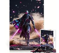Cyberpunk Samurai Robot with Neon Swords Puzzles for Adults 1000 Puzzles Cognitive Skill Precise Connection Fun Challenge Santa Surprise (38x52cm)