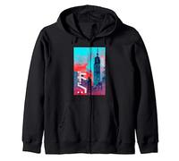 Cyberpunk Sci-fi Dystopia City Ukiyo-e Japanese Retro Style Zip Hoodie
