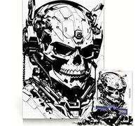 Cyberpunk Skull Robot Black And White Jigsaw Puzzle 1000 Piece for Teenagers Memory Build Vivid Color Playful Challenge Great Gift (38x26cm)