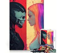 Cyberpunk Skull ﹨u Woman 1000 Pieces Jigsaw Puzzles for Adults Focus Train Fade Resist Home Enjoyable Santa Present (38x52cm)