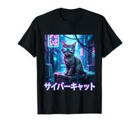 Cyberpunk Stray Cat Goggles Rain Future Sci-Fi Illustration T-Shirt