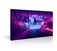 Cyberpunk Style Artwork Pictures Home Decor 1 Panels Wall Art for Bedroom, Living Room, Office. Surreal Cyber Punk Industrial Urban City Landscape House Decorations Framed Ready to Hang (16"Wx24"H)