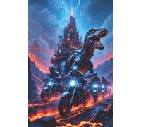 Cyberpunk T-Rex Notebook - Sci-Fi Dinosaur Adventure for Writing, and Imagination: 120 Decorative Dotted Line Page Journal, Fantasy T-Rex Motorcycle Adventure