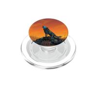Cyberpunk Wolf Howling Wasteland Apocalypse PopSockets PopGrip for MagSafe