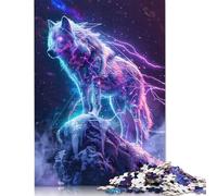 Cyberpunk Wolf on Snowy Peak Puzzles 500 Pieces Wooden Puzzles Wood Puzzle Jigsaws for Adults Family Activity Jigsaw Puzzles 500pcs (52x38cm)