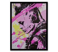 Cyberpunk Woman Portrait Hot Pink Modern Framed Art Print Artery8 Pink W12 inch x H16 inch
