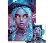 Cyberpunk Woman with Glowing Eyes Jigsaw Puzzles 1000 Piece for Adults Memory Boost Cozy Fun Pattern Assemble Nice Decor (38x52cm)
