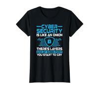 Cybersecurity is Like an Onion Funny Cybersecurity Value Graphic T-Shirt, Women, Black, XS