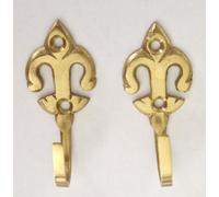 CyberSunrise Antique Style Solid Brass Fleur De Lys Curtain Tie Back Hooks, Set of 2, 54mm Length, 23mm Width