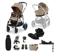 Cybex e-Gazelle S Pushchair with Cloud G i-Size Car Seat and Base 11 Piece Bundle - Almond Beige (Taupe Frame)