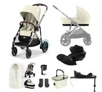 Cybex e-Gazelle S Pushchair with Cloud G i-Size Car Seat and Base 11 Piece Bundle - Seashel Beige (Taupe Frame)