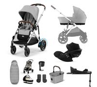 Cybex e-Gazelle S Pushchair with Cloud G i-Size Car Seat and Base 11 Piece Bundle - Stone Grey (Silver Frame)