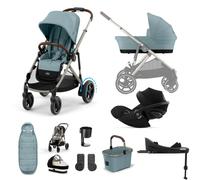 Cybex e-Gazelle S Pushchair with Cloud G i-Size Car Seat and Base 11 Piece Bundle - Stormy Blue (Taupe Frame)