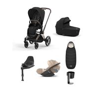 Cybex E-Priam Pushchair Bundle With Cybex Cloud T i-Size Plus Rotating Baby Car Seat (7 Pieces) - Rose Gold/Cozy Beige Sepia Black