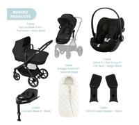 Cybex Eos Lux Silver 2-in-1 Pushchair with Cloud G Car Seat & Base & Snøgga Footmuff Travel System Bundle -Moon Black