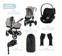 Cybex Eos Lux Silver 2-in-1 Pushchair with Cloud G Car Seat & Base & Snøgga Footmuff Travel System Bundle - Stone Grey