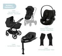 Cybex Eos Lux Silver Pushchair with Cloud G Car Seat & Base Travel System Bundle - Moon Black