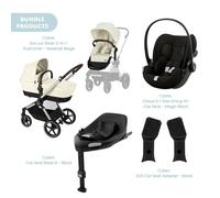 Cybex Eos Lux Silver Pushchair with Cloud G Car Seat & Base Travel System Bundle - Seashell Beige