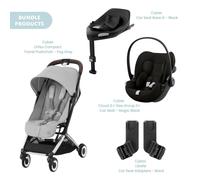 Cybex Orfeo Compact Pushchair with Cloud G Car Seat & Base Travel System Bundle - Fog Grey