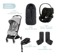 Cybex Orfeo V2 Compact Pushchair with Cloud G Car Seat & Base & Snøgga Footmuff Travel System Bundle - Fog Grey