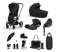 Cybex Priam 3-in-1 Travel System with Cloud T Car Seat & Base 12-Piece Bundle - Chrome/Sepia Black