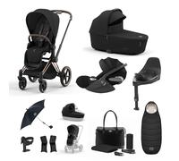 Cybex Priam 3-in-1 Travel System with Cloud T Car Seat & Base 12-Piece Bundle - Rose/Sepia Black