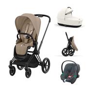 Cybex Priam Pushchair with Carry Cot and Aton B2 i-Size Car Seat - Black/Cozy Beige