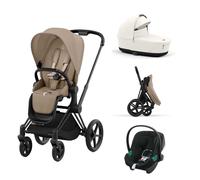 Cybex Priam Pushchair with Carry Cot and Aton B2 i-Size Car Seat - Black/Cozy Beige