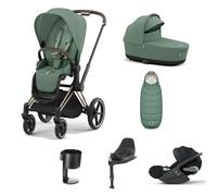 Cybex Priam Stroller 9 Piece Bundle with Cloud T Plus i-Size Car Seat and Base - Rose Gold/Leaf Green