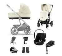 Cybex Talos S Lux Pushchair with Cloud G i-Size Car Seat and Base 10 Piece Bundle - Seashell Beige (Taupe Frame)