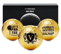 CybGene Funny Golf Gifts for Men Unique, Personalised Gold Golf Balls, Cool Accessories for Golf Lovers, Golfers, for Birthday and Christmas, V